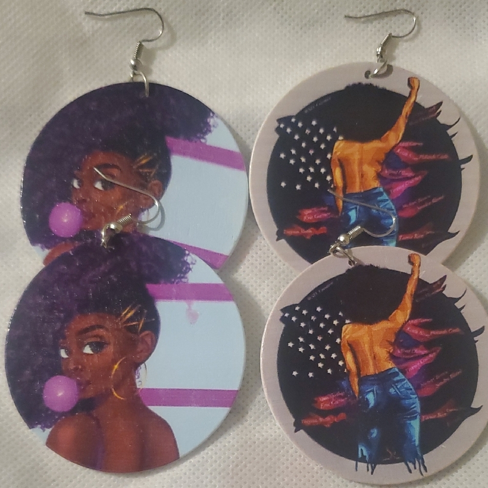 Stylish Graphic Earrings with Afrocentric Art